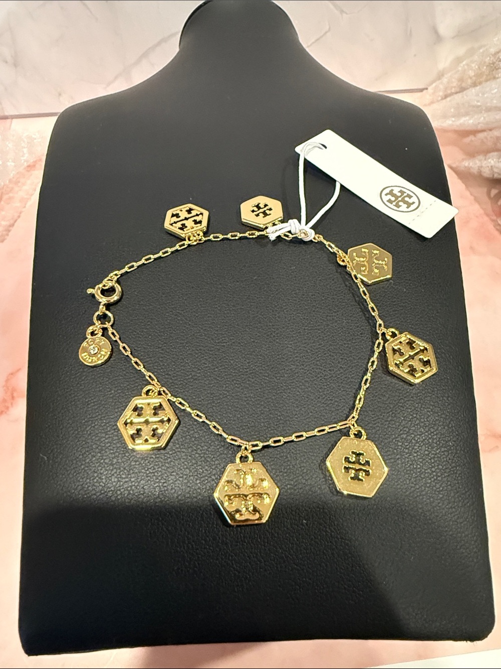 Tory Burch | Gold Plated Hexagon Charm Chain Bracelet